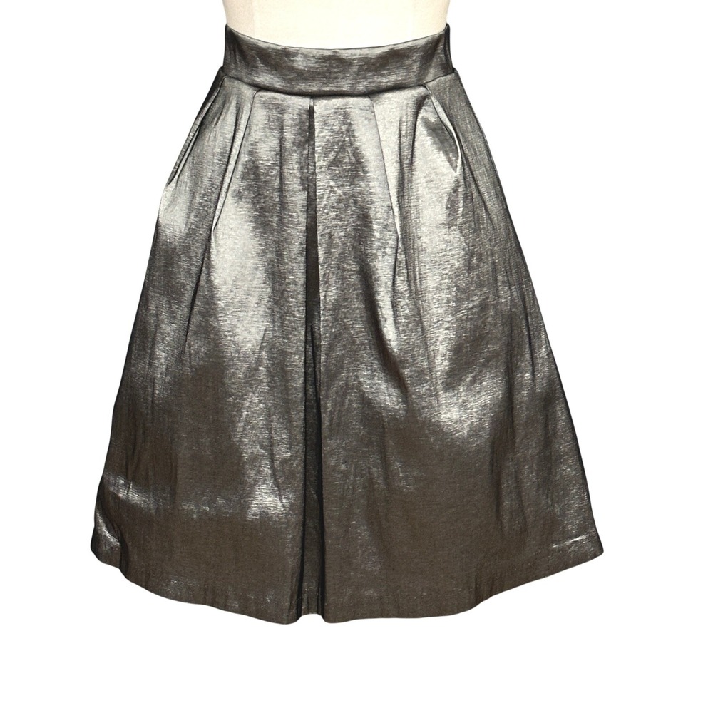 Chetta B Womens Skirt 6 Metallic Silver A-Line Gunmetal Shimmer Modern Glam NYE